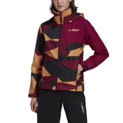 Veste De Pluie Femme Adidas Terrex Primegreen Allover -Promos Randonnée Boutique gm4783 app on model front white