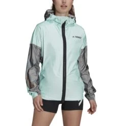 Veste De Pluie Femme Adidas Terrex Agravic Pro Trail Running -Promos Randonnée Boutique gp3325 app on model front white
